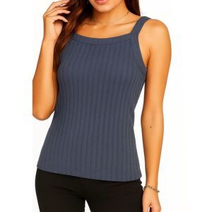 NWT Chaser Wide Rib High Neck Racerback Soft Stretchy Poor Boy Tank Top Blue S